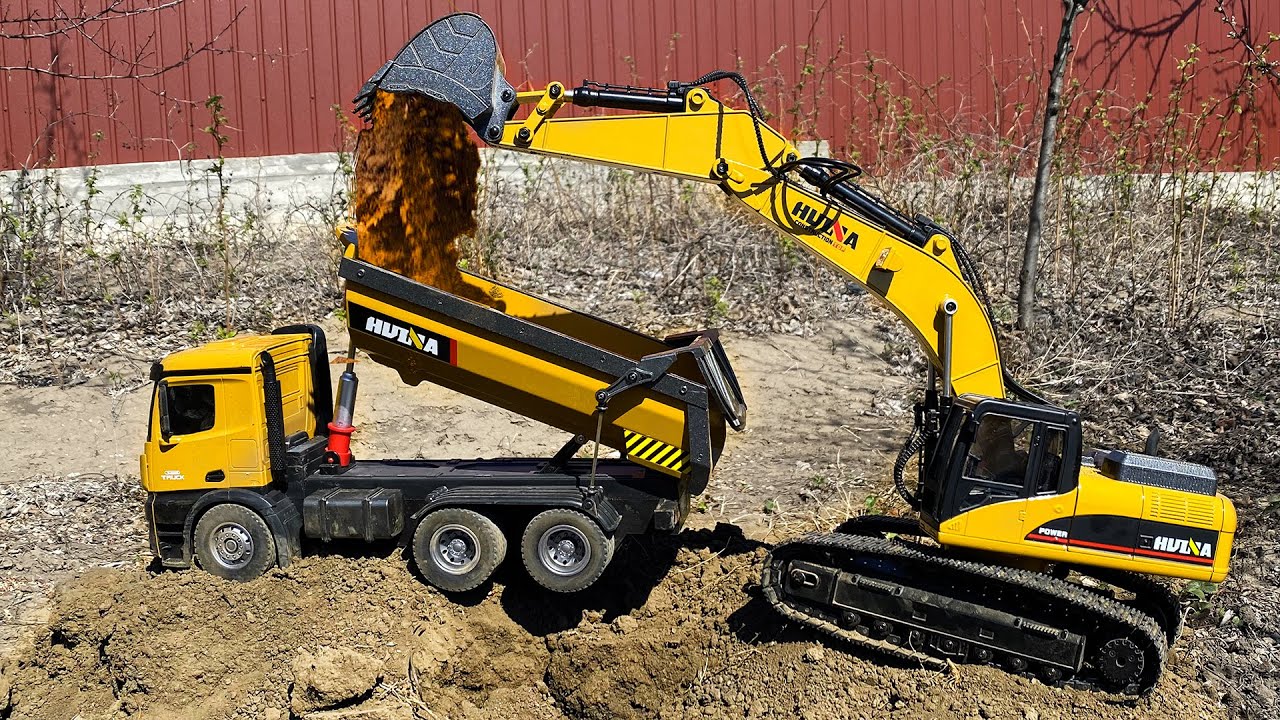RC Tractor Excavator and Dump Truck Working in the field area