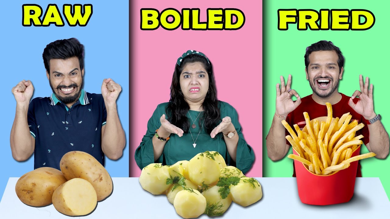 Raw Vs Boiled Vs Fried Food Challenge | Food Challenge (Hungry Birds)