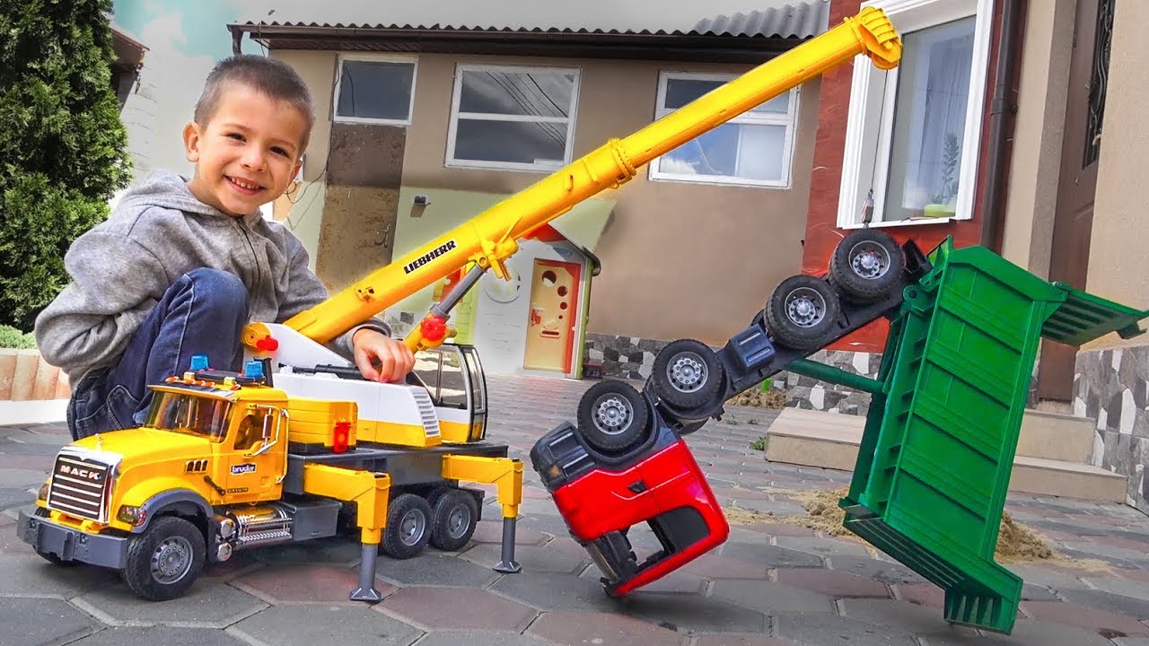 Truck Full of Sand Broken Down | The Loader Bruder Toy came for Help Baby Car Kids Story