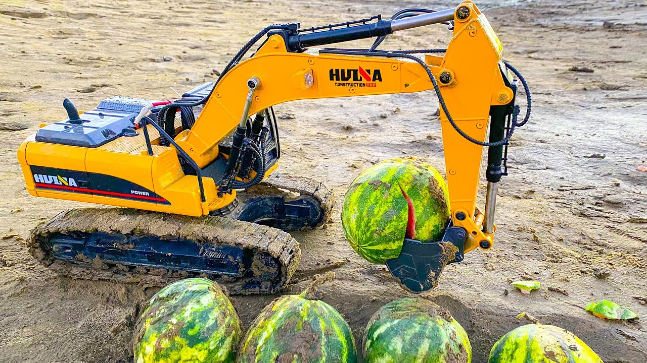 RC Racing and Watermelon Mud Action Tractor Excavator Off Road Adventure