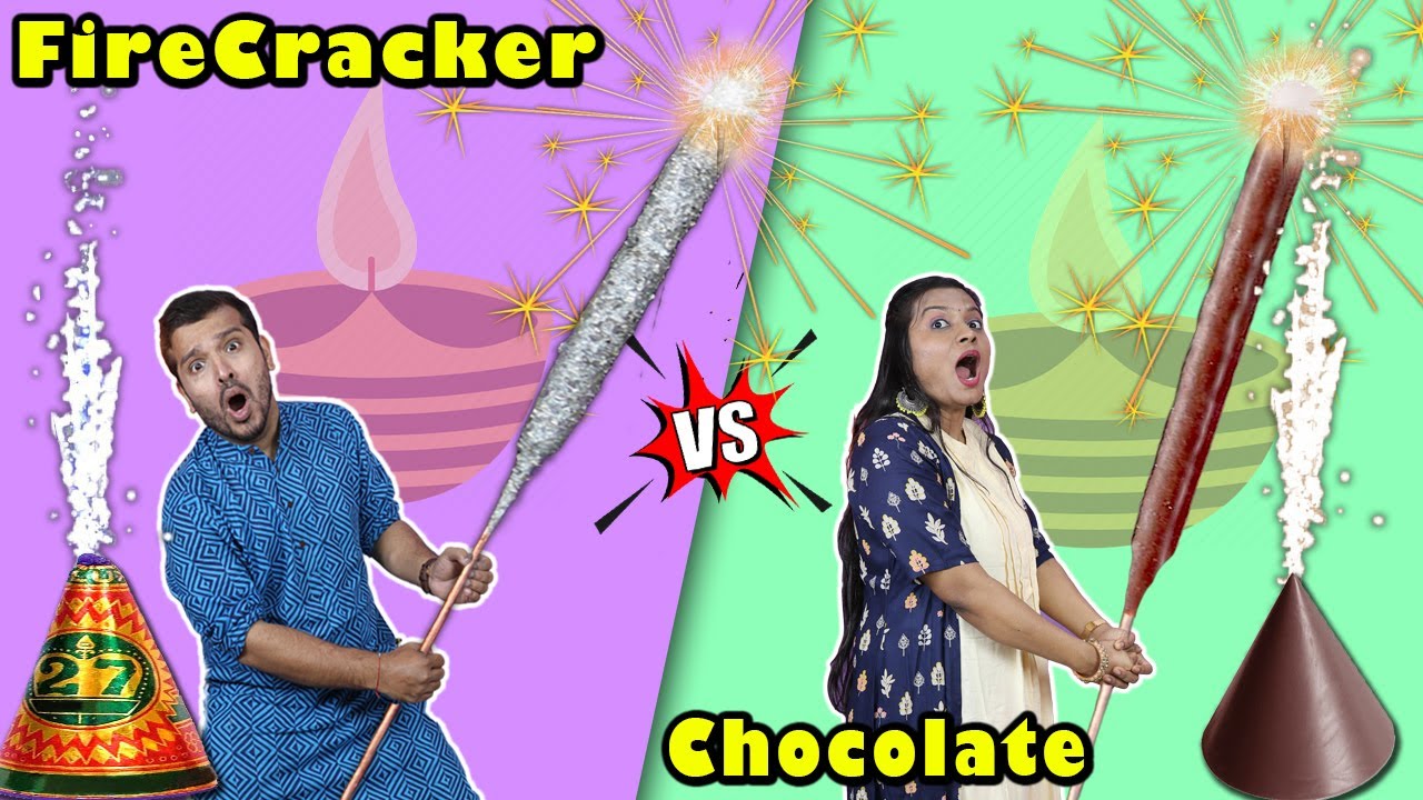 Firecracker Vs Chocolate Fire Cracker Challenge | Diwali Firecracker Challenge | Hungry Birds